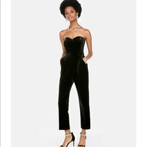 Express velvet strapless sweetheart jumpsuit